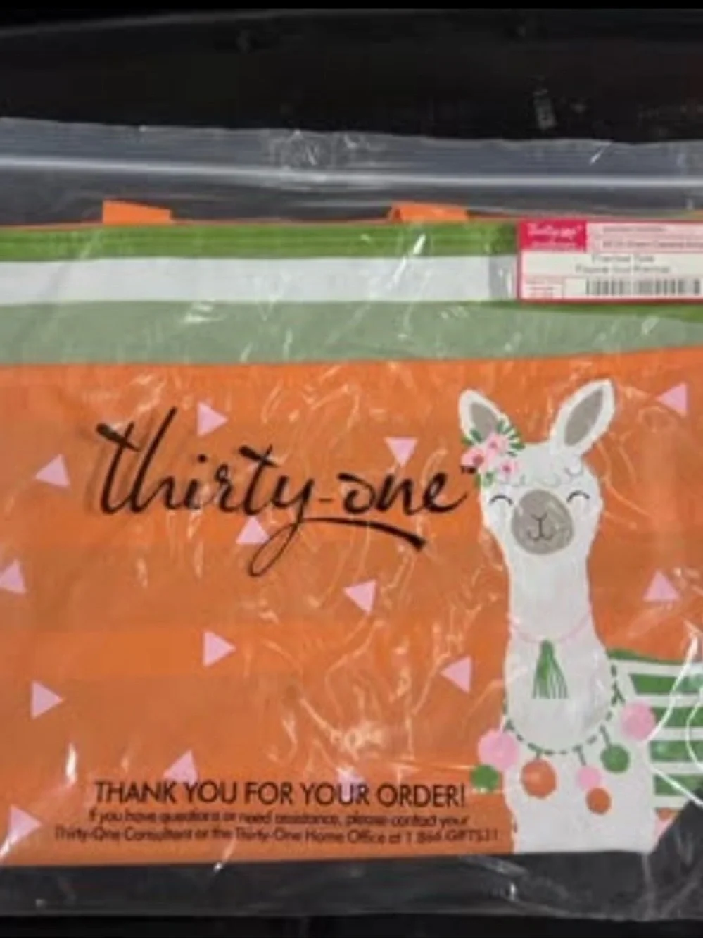Thirty one Orange, green, and white with a Llama lunch bag 14.5 × 9.5 x 3 NIP